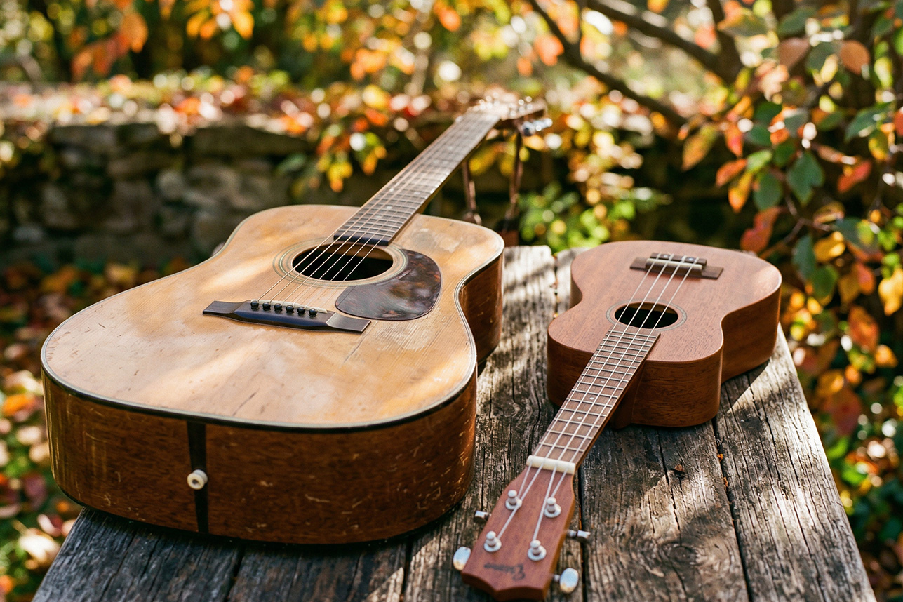 Acoustic guitar and ukulele side by side for beginners in Singapore